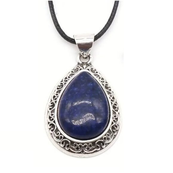 Lapis Lazuli Natural Gemstone Water Drop Pendant Necklace Healing Gemstone - Picture 1 of 1